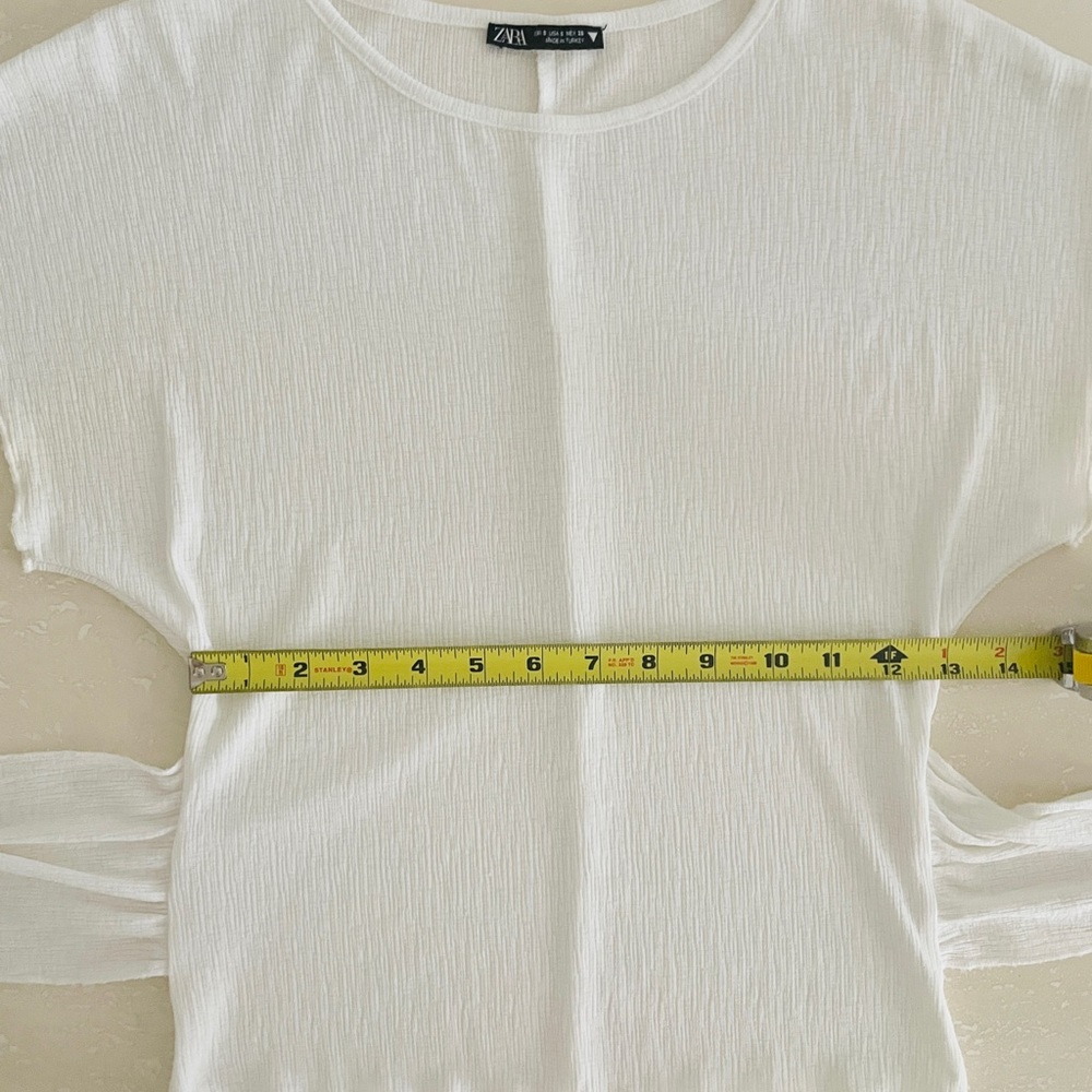 Zara Stretchy Waist Bow Tie Front or Back Top Blouse S Off White - Picture 8 of 9